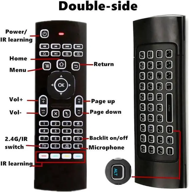 Alt view image 3 of 6 - Aomoproing Tikigogo air mouse backlit MX3 pro with voice microphone 2.4G wireless mini keyboard with IR learning extend remote controller