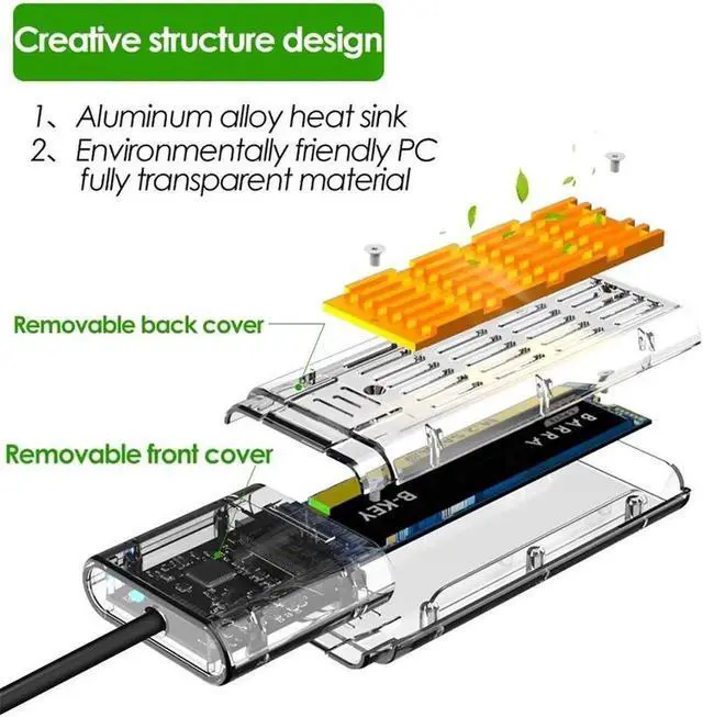Alt view image 4 of 4 - M2 SSD Box SATA Box M.2 To Type-C SSD Adapter For NGFF SATA M/B Key SSD Disk Box Transparent Hard Disk Box