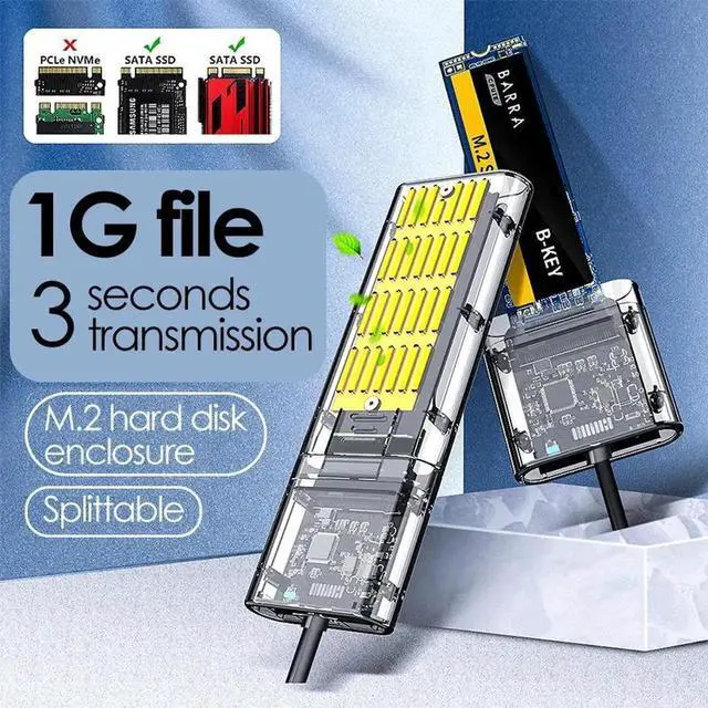 Alt view image 2 of 4 - M2 SSD Box SATA Box M.2 To Type-C SSD Adapter For NGFF SATA M/B Key SSD Disk Box Transparent Hard Disk Box