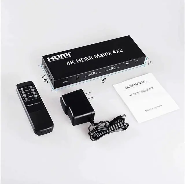 Alt view image 6 of 7 - 4x2 HDMI Matrix Switch, 4 in 2 Out Matrix HDMI Video Switcher Splitter + Optical & L/R Audio Output, Support Ultra HD 4K x 2K,3D 1080P, Audio EDID Extractor with IR Remote Control &Power Adapter