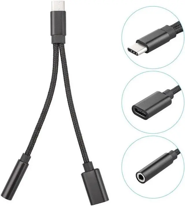 Alt view image 6 of 7 - USB Type C To 3.5mm Headphone Jack Adapter 2 In 1 Type c Aux Audio for Samsung A8 A9 Huawei Nova 4 Mate 20 Pro Oneplus 7Pro