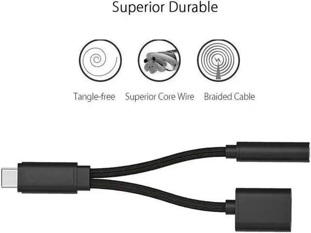 Alt view image 2 of 7 - USB Type C To 3.5mm Headphone Jack Adapter 2 In 1 Type c Aux Audio for Samsung A8 A9 Huawei Nova 4 Mate 20 Pro Oneplus 7Pro