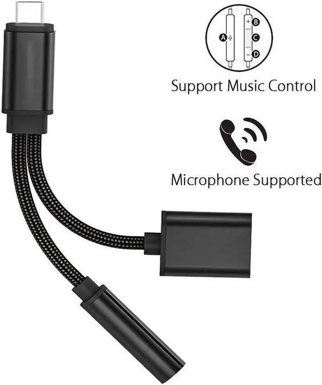 Alt view image 4 of 7 - USB Type C To 3.5mm Headphone Jack Adapter 2 In 1 Type c Aux Audio for Samsung A8 A9 Huawei Nova 4 Mate 20 Pro Oneplus 7Pro