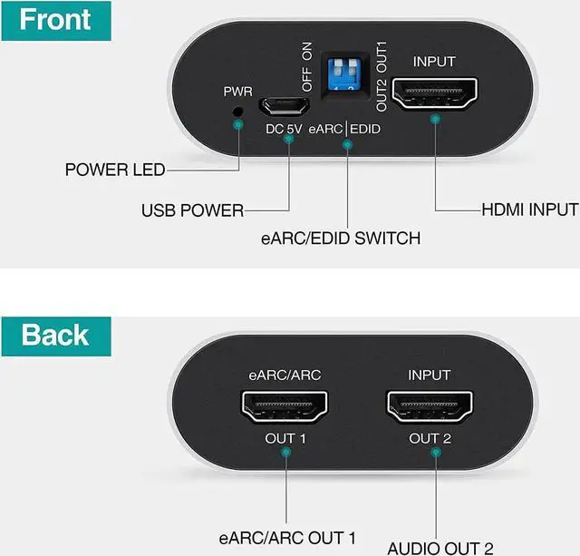 Alt view image 5 of 6 - eARC Audio Extractor 4K/60Hz 18Gbps Splitters Adapter HD Audio Extractor eARC loop for Amplifier Soundbar Speaker HDTV