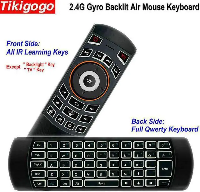 Main image of Aomoproing Tikigogo Backlight X6 2.4G Gyroscope Air Mouse Full QWERTY Keyboard front side All IR Learning Keys More Than MX3 Remote Control