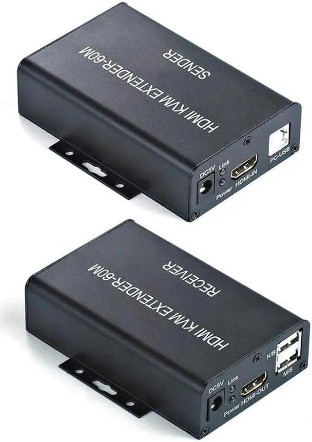 Alt view image 5 of 6 - 1 Pair KVM Extender 60M Over Cat6/5E Ethernet Lan Cable 1080P USB KVM HDMI-Compatible Video Converter For PS4 HDTV Monitor