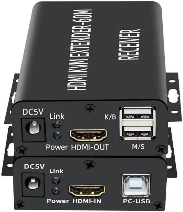 Alt view image 3 of 6 - 1 Pair KVM Extender 60M Over Cat6/5E Ethernet Lan Cable 1080P USB KVM HDMI-Compatible Video Converter For PS4 HDTV Monitor