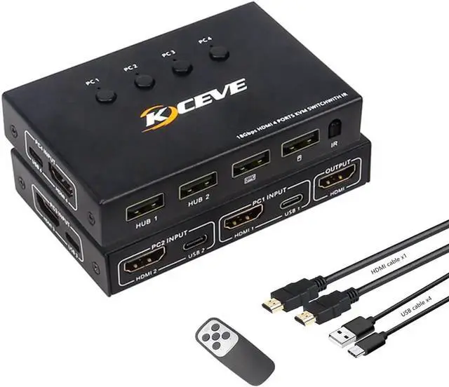 Alt view image 2 of 6 - Switch HDMI 4 Port Box 4K@60Hz,MLEEDA USB and HDMI Switch for 4 Computers Share Keyboard Mouse Printer and one HD Monitor