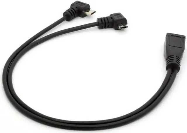 Alt view image 2 of 4 - 90 Degree Micro USB Cable, Micro USB 1 to 2 Y Splitter Cable Right Angle 2 Male to Female Converter Charging Cord