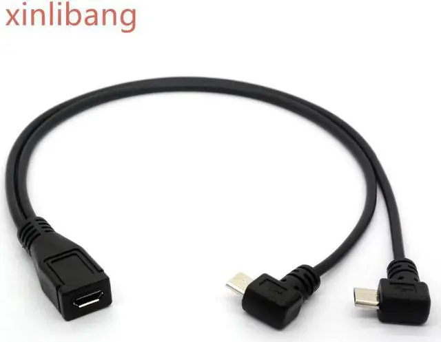 Main image of 90 Degree Micro USB Cable, Micro USB 1 to 2 Y Splitter Cable Right Angle 2 Male to Female Converter Charging Cord