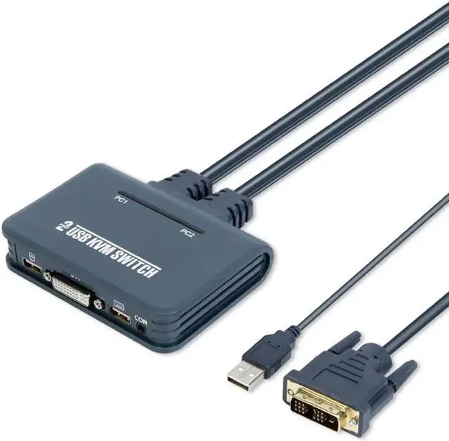 Alt view image 5 of 5 - KVM Switcher 2 Ports USB DVI Switch KVM Selector Box 2X1 with Desktop Controller Control 2 PC via 1 Pair USB Mouse & Keyboad
