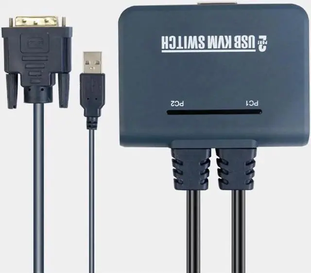 Alt view image 4 of 5 - KVM Switcher 2 Ports USB DVI Switch KVM Selector Box 2X1 with Desktop Controller Control 2 PC via 1 Pair USB Mouse & Keyboad