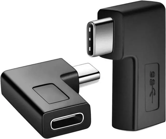 Main image of USB C Female to USB C Male Adapter (2 Packs), USB 3.1 90 Degree Type C Right Angle Adapter (Black)
