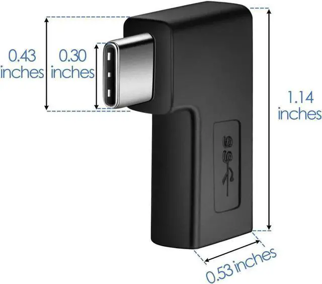 Alt view image 5 of 5 - USB C Female to USB C Male Adapter (2 Packs), USB 3.1 90 Degree Type C Right Angle Adapter (Black)