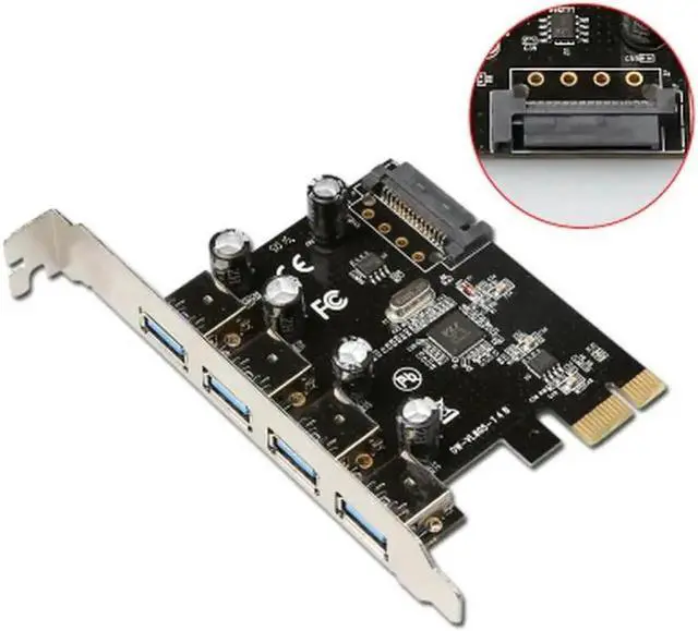 Alt view image 3 of 6 - USB 3.0 (3+1) 3 External + 1 Internal Ports pci-e PCI Experss pci e Controller Riser Card adapter PCIE adaptator