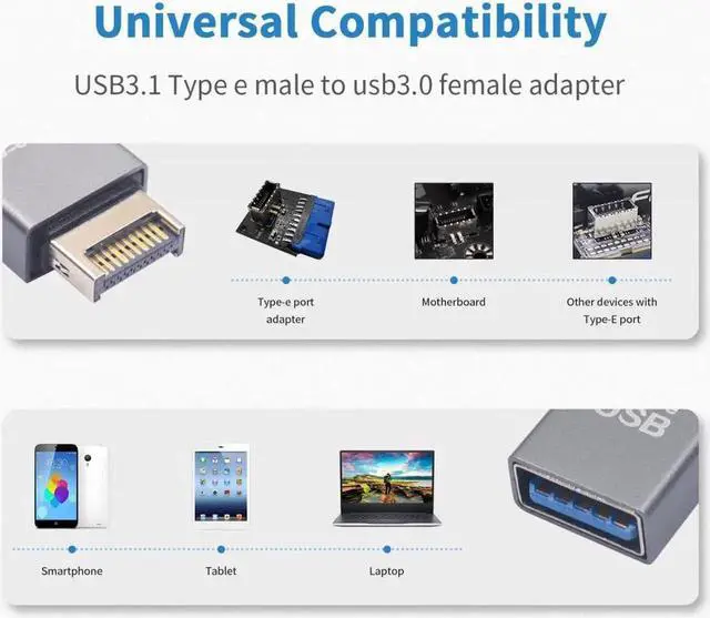 Alt view image 4 of 5 - USB A 3.0 Male to USB Type-E Female Converter Adapter for Computer Front Panel Motherboard Internal Adapter