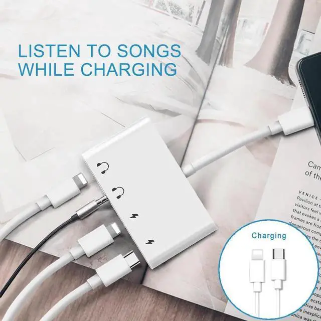 Alt view image 2 of 5 - 4 in 1 for Lightning to Audio Splitter With 3.5mm Headphone Aux Jack Adapter with USB C Charge Port for iPhone X/8 P/7/iPod/iPad