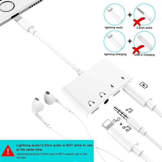 Alt view image 4 of 5 - 4 in 1 for Lightning to Audio Splitter With 3.5mm Headphone Aux Jack Adapter with USB C Charge Port for iPhone X/8 P/7/iPod/iPad