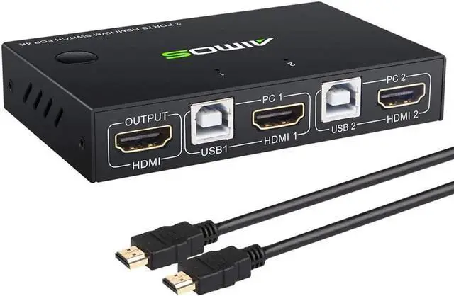 Main image of Aomoproing KVM Switch HDMI 2 Port Box, Share 2 Computers with one Keyboard Mouse and one HD Monitor, Support Wireless Keyboard and Mouse Connections, UHD 4K (3840x2160) Supported