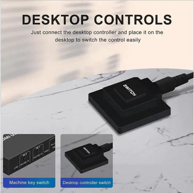 Alt view image 6 of 7 - Aomoproing KVM HDMI USB Switch 2x1, USB Switch 4K HDMI Switcher Box for 2 Computers Share Keyboard Mouse Monitor Support 4K@30Hz for Laptop,PC,Xbox HDTV, with 2x USB Cable,1x Switch Button Cable