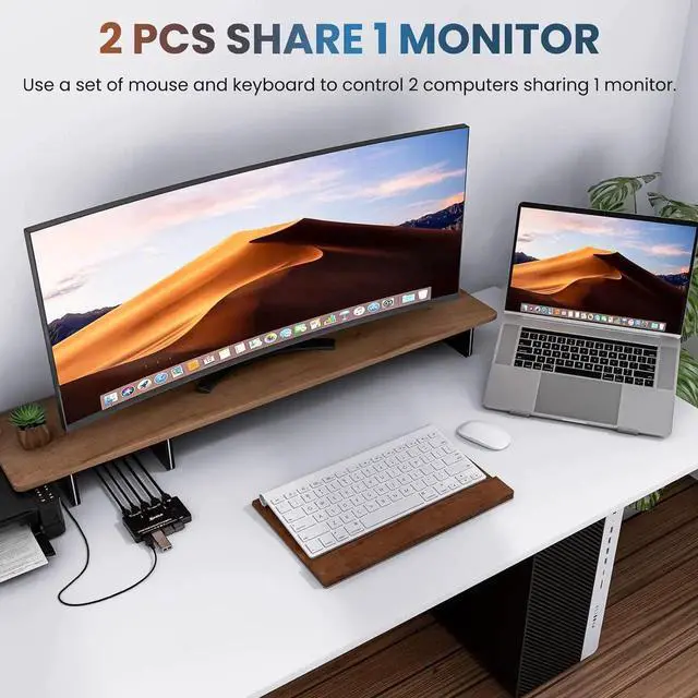 Alt view image 6 of 7 - Aomoproing KVM Switch HDMI 2 Port Box,USB 3.0 and HDMI Switch 8K@60Hz for 2 Computers Share Keyboard Mouse Printer and 1 HD Monitor,with Remote and Cables