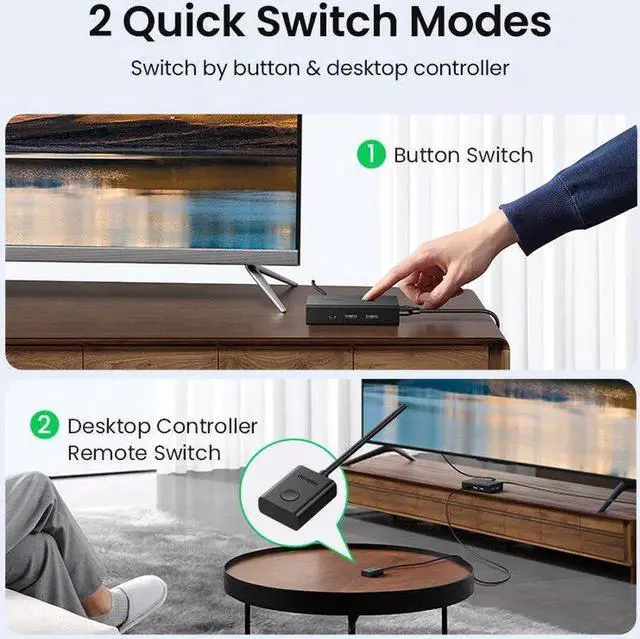 Alt view image 5 of 6 - HDMI KVM Switch 4K@60Hz USB 2.0 Switcher 2 in 1 Out for Printer Monitor Keyboard Mouse 2 PCs Sharing 1 Device Splitter