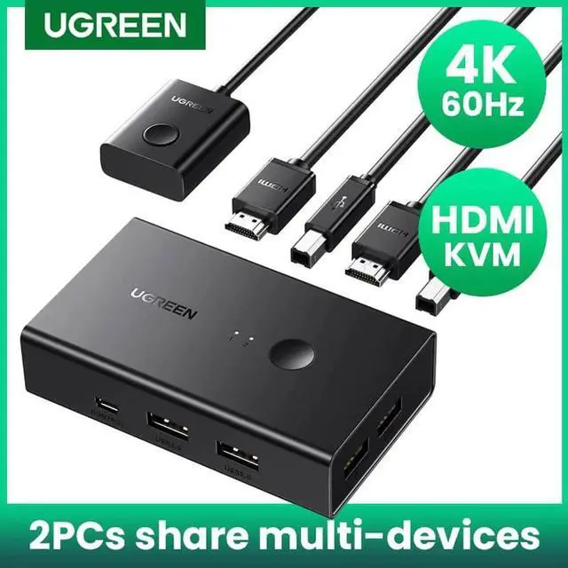 Main image of HDMI KVM Switch 4K@60Hz USB 2.0 Switcher 2 in 1 Out for Printer Monitor Keyboard Mouse 2 PCs Sharing 1 Device Splitter