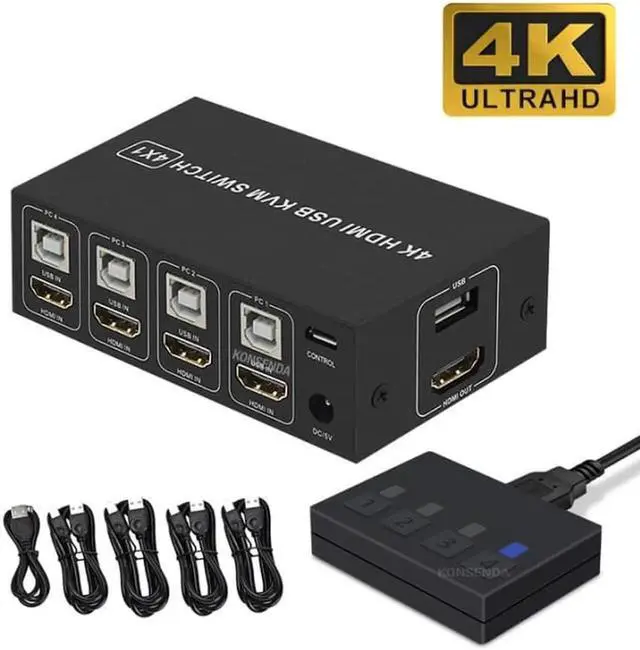 Main image of 4K HDMI-Compatible KVM Switch 4 Port USB KVM HDMI-Compatible Switcher 4x1 4kX2K/60HZ HDCP 2.2 with Desktop controller for PC