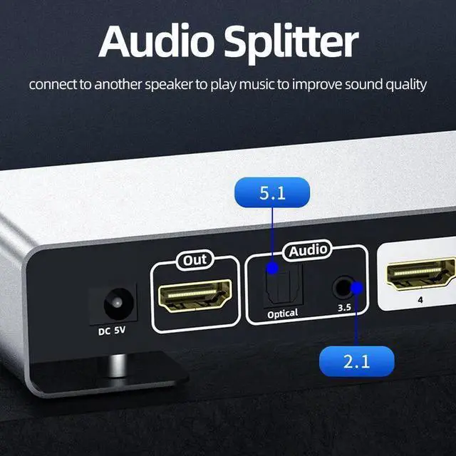 Alt view image 3 of 6 - HDMI Switch 4x1 UHD 4K@60Hz HDR HDCP2.2 3D with Optical 3.5mm Audio for Xbox One S/X PS4 PS3 LED TV Mi Box3