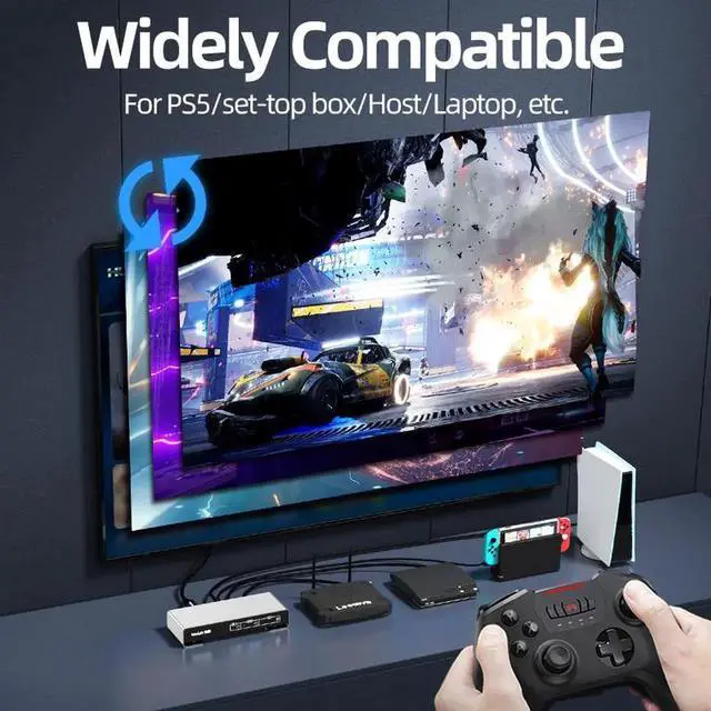 Alt view image 5 of 6 - HDMI Switch 4x1 UHD 4K@60Hz HDR HDCP2.2 3D with Optical 3.5mm Audio for Xbox One S/X PS4 PS3 LED TV Mi Box3