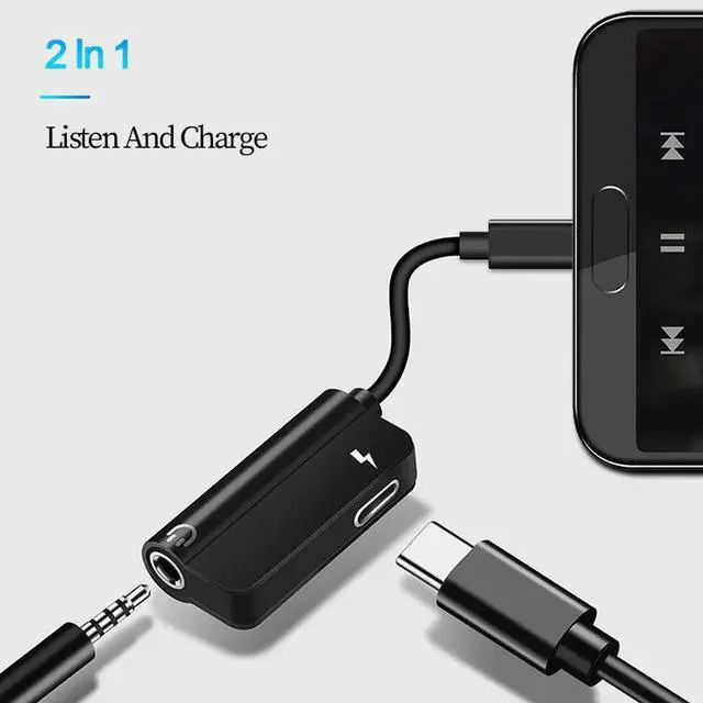 Alt view image 3 of 6 - For Xiaomi Mi9 Samsung Huawei P20 Type C To 3.5mm Dual Headphone Jack Aux Adapter USB C charger Audio Cable Splitter Converter