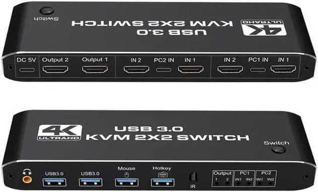 Main image of 2x2 HDMI kvm switch 4K 60Hz Dual Monitor KVM HDMI Extended Display USB KVM Switcher 2 in 2 out for 2 Computers Share 2 Monitors