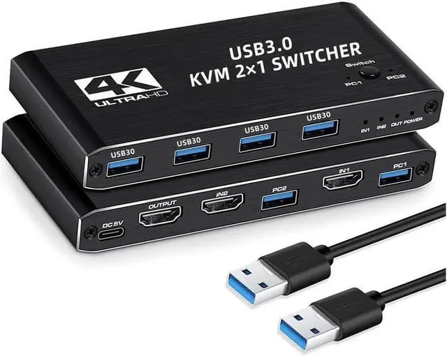 Main image of Aomoproing DisplayPort KVM USB Switch 2 Port 4K 60Hz USB and DisplayPort Switch for 2 Computers Share Keyboard Mouse Printer Monitor for Laptop,PC,Xbox HDTV, with 2X USB Cable,1x Switch Button Cable