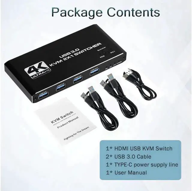 Alt view image 2 of 7 - Aomoproing DisplayPort KVM USB Switch 2 Port 4K 60Hz USB and DisplayPort Switch for 2 Computers Share Keyboard Mouse Printer Monitor for Laptop,PC,Xbox HDTV, with 2X USB Cable,1x Switch Button Cable