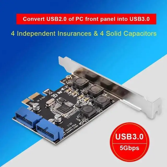 Alt view image 6 of 6 - Add On Cards PCI-E PCI-Express to Internal 2 Port 19Pin Header USB 3.0 Card Adapter with Low Profile