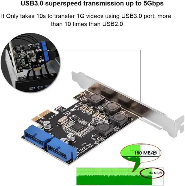Alt view image 2 of 6 - Add On Cards PCI-E PCI-Express to Internal 2 Port 19Pin Header USB 3.0 Card Adapter with Low Profile