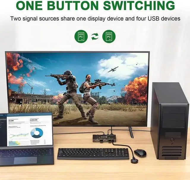 Alt view image 5 of 6 - 2 In 1 Out 4k@60Hz USB-C/HDMI KVM switcher Game switch Plug and Play Control 2 Computer to Share Keyboard Mouse Monitor USB Hub