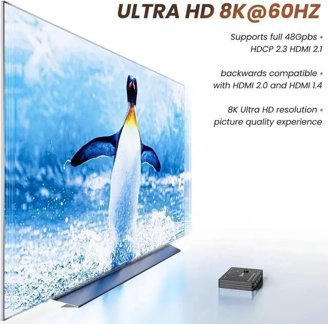 Alt view image 7 of 7 - Aomoproing KVM Switch HDMI 2 Port Box,USB 3.0 and HDMI Switch 8K@60Hz for 2 Computers Share Keyboard Mouse Printer and 1 HD Monitor,with Remote and Cables