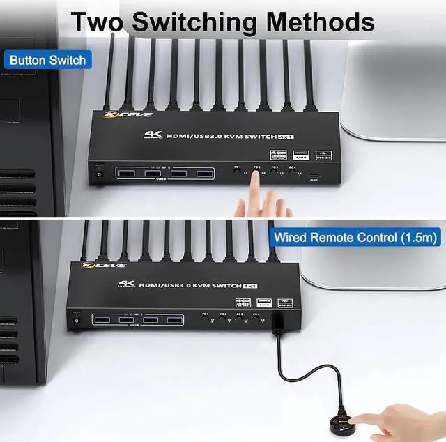 Alt view image 7 of 7 - Aomoproing USB 3.0 KVM Switch HDMI 4 Port Support 4K@60Hz 2K@120Hz Simulation EDID,MLEEDA HDMI USB Switch for 4 Computers Share 1 Monitor and 4 USB 3.0 Port,with Desktop Controller and KVM Cables
