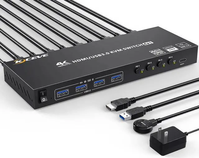 Main image of Aomoproing USB 3.0 KVM Switch HDMI 4 Port Support 4K@60Hz 2K@120Hz Simulation EDID,MLEEDA HDMI USB Switch for 4 Computers Share 1 Monitor and 4 USB 3.0 Port,with Desktop Controller and KVM Cables
