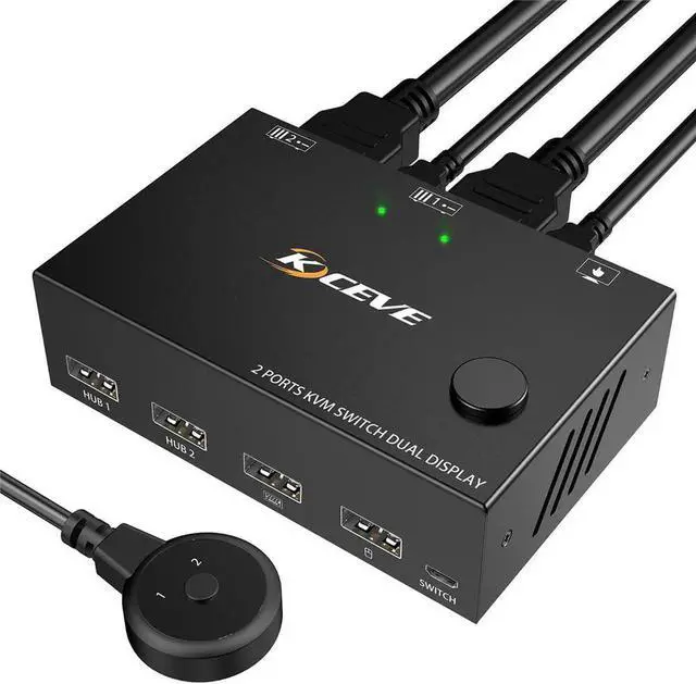 Alt view image 4 of 6 - 30Hz KVM 2 In 2 Out Dual Monitor Switcher Controls 2 Computers Laptop Monitors Dual Input Display No Driver Required New