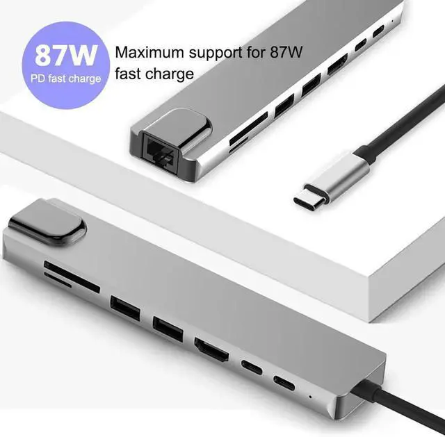 Alt view image 4 of 7 - 8 In 1 Type C Hub USB C to HDMI USB 3.0 Ports USB 2.0 Port SD/TF Card Reader USB C Power Delivery for MacBook Pro 3.1 Splitter