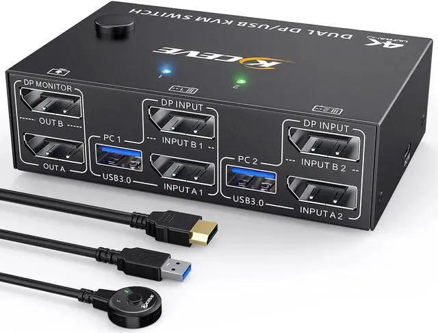 Main image of Aomoproing Displayport KVM Switch 2 Monitors 2 Computers 8K@30Hz 4K@144Hz,Camgeet USB3.0 Dual Monitor KVM Switches Displayport 1.4 with 4 USB 3.0 Port for USB Device,Wired Remote and 4 Cable Included
