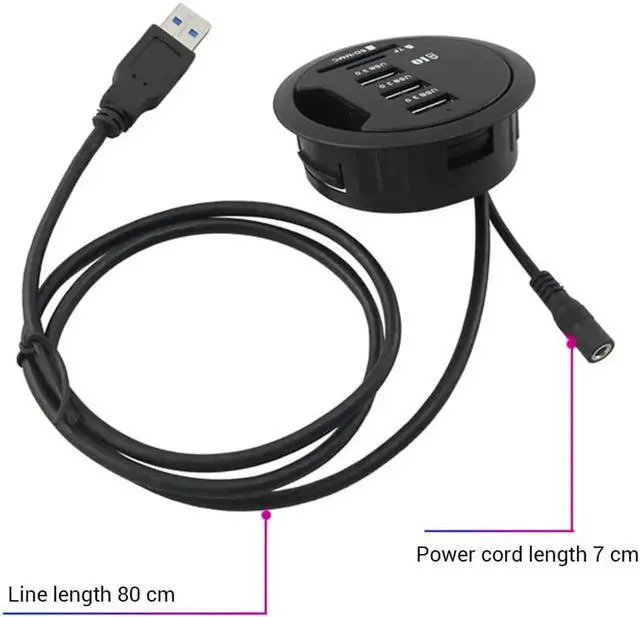 Alt view image 7 of 7 - 3 Port USB 3.0 Splitter Desk Round Hole USB Hubs with Card Reader Computer USB Hubs Converter Laptop PC