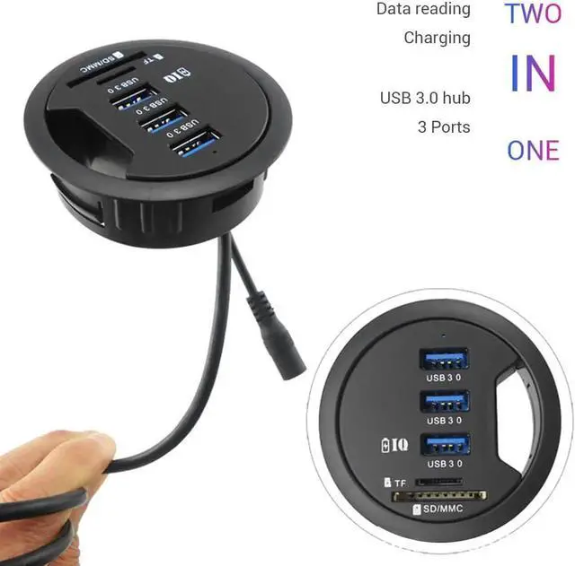 Alt view image 3 of 7 - 3 Port USB 3.0 Splitter Desk Round Hole USB Hubs with Card Reader Computer USB Hubs Converter Laptop PC