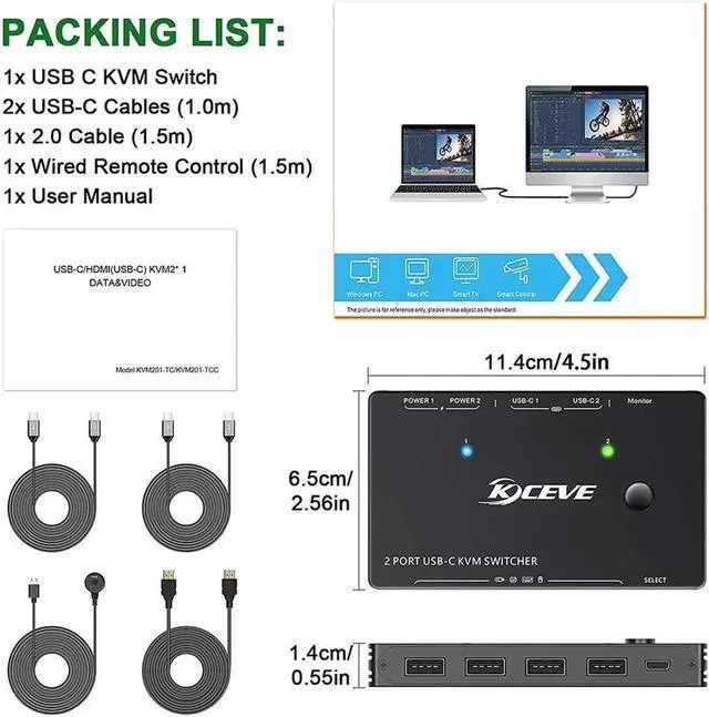 Alt view image 5 of 6 - 4Port HDMI-Compatible KVM Switch Dual Monitor 4K@60Hz Extended Display USB KVM Switcher 2 Computer Share Keyboard Mouse Monitor
