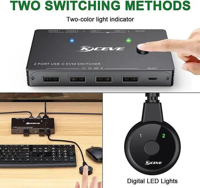 Alt view image 4 of 6 - 4Port HDMI-Compatible KVM Switch Dual Monitor 4K@60Hz Extended Display USB KVM Switcher 2 Computer Share Keyboard Mouse Monitor