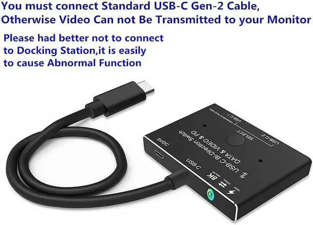 Alt view image 3 of 7 - USB-C Switcher, Type-C 8K Updated Switch USB 3.1 C Gen 2 Cable for Video Bi-Direction 8K @30Hz 4K @120Hz Power Delivery 100w 10Gbps Data Transfer Splitter Converter