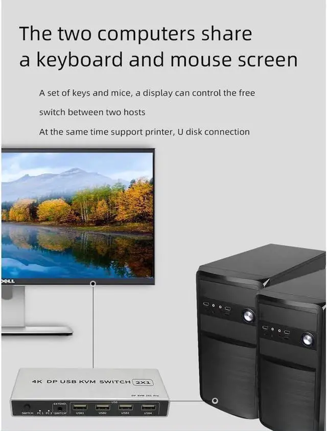 Alt view image 3 of 7 - 2 Ports Displayport KVM Switch Displayport USB Displayport KVM 144Hz DP Switcher 4KX2K/60Hz 2K/144Hz Displayport 2 in 1 out Displayport USB KVM Switcher 2 Desktop PC hosts Sharing Keyboard Mouse