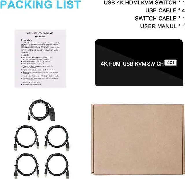 Alt view image 2 of 6 - 4 Ports USB KVM HDMI-compatible Switch 4 In 1 Out Hotkey Switch 4Kx2K@30Hz 3D for Laptop, PC, PS4, Xbox HDTV